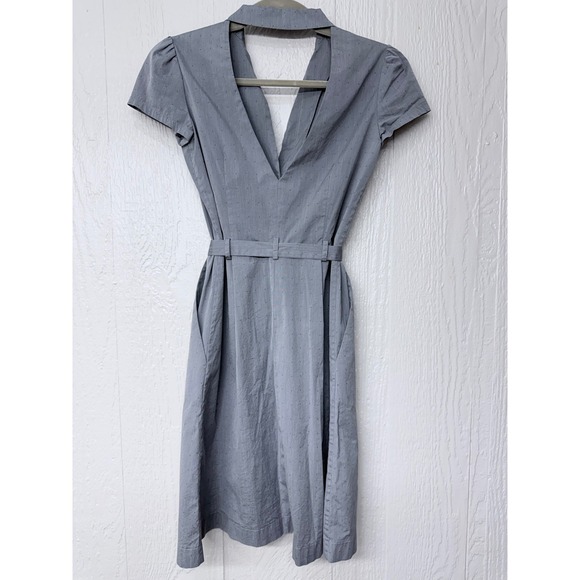Theory Womens Grey Short Sleeve Back Cutout Tie Waist Shirtdress Size 0 - Picture 7 of 7